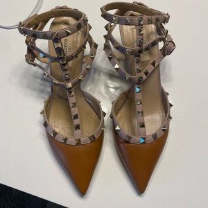 Valentino Brown and Tan Rockstud Caged Heels